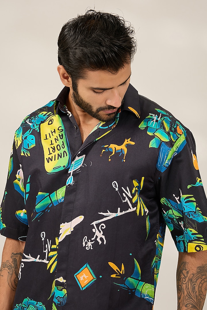 Multi-Colored Cotton Printed Party Wear Shirt by SAHIL ANEJA at Pernia's Pop Up Shop