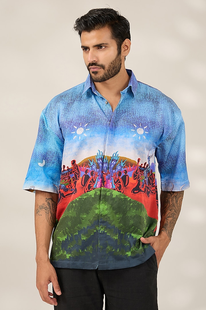 Multi-Colored Cotton Printed Shirt by Sahil Aneja at Pernia's Pop Up Shop