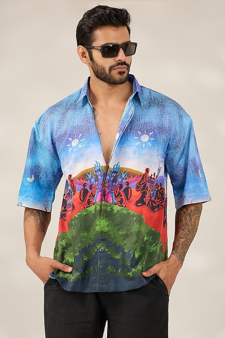 Multi-Colored Cotton Printed Party Wear Shirt by SAHIL ANEJA at Pernia's Pop Up Shop