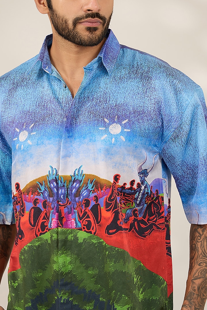 Multi-Colored Cotton Printed Party Wear Shirt by SAHIL ANEJA at Pernia's Pop Up Shop