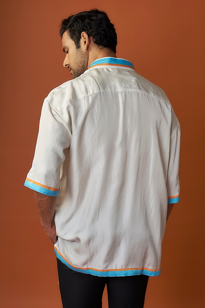 Ecru Silk Printed Wedding Shirt by SAHIL ANEJA at Pernia's Pop Up Shop