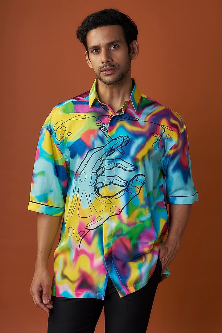 Multi-Colored Silk Printed Shirt by SAHIL ANEJA at Pernia's Pop Up Shop