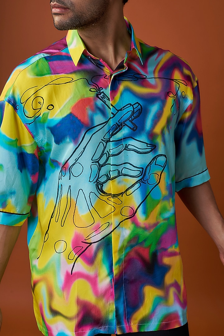 Multi-Colored Silk Printed Wedding Shirt by SAHIL ANEJA at Pernia's Pop Up Shop
