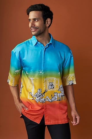 Multi-Colored Silk Printed Shirt by SAHIL ANEJA