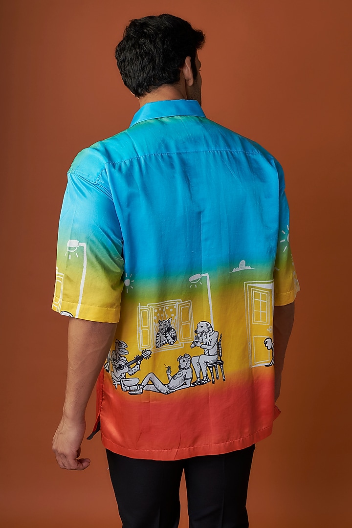 Multi-Colored Silk Printed Party Wear Shirt by SAHIL ANEJA at Pernia's Pop Up Shop