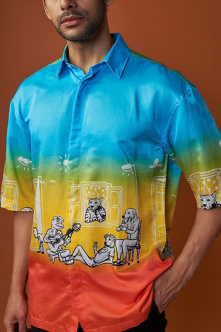 Multi-Colored Silk Printed Party Wear Shirt by SAHIL ANEJA at Pernia's Pop Up Shop