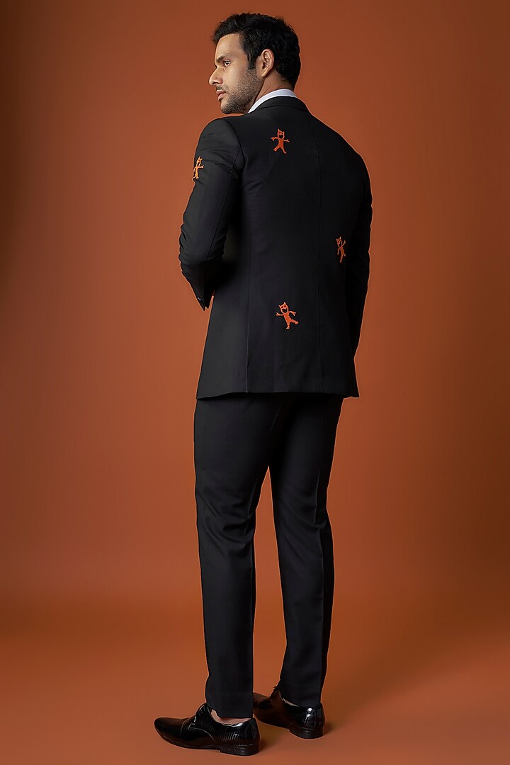 Black Suiting Embroidered Tuxedo Set by SAHIL ANEJA at Pernia's Pop Up Shop