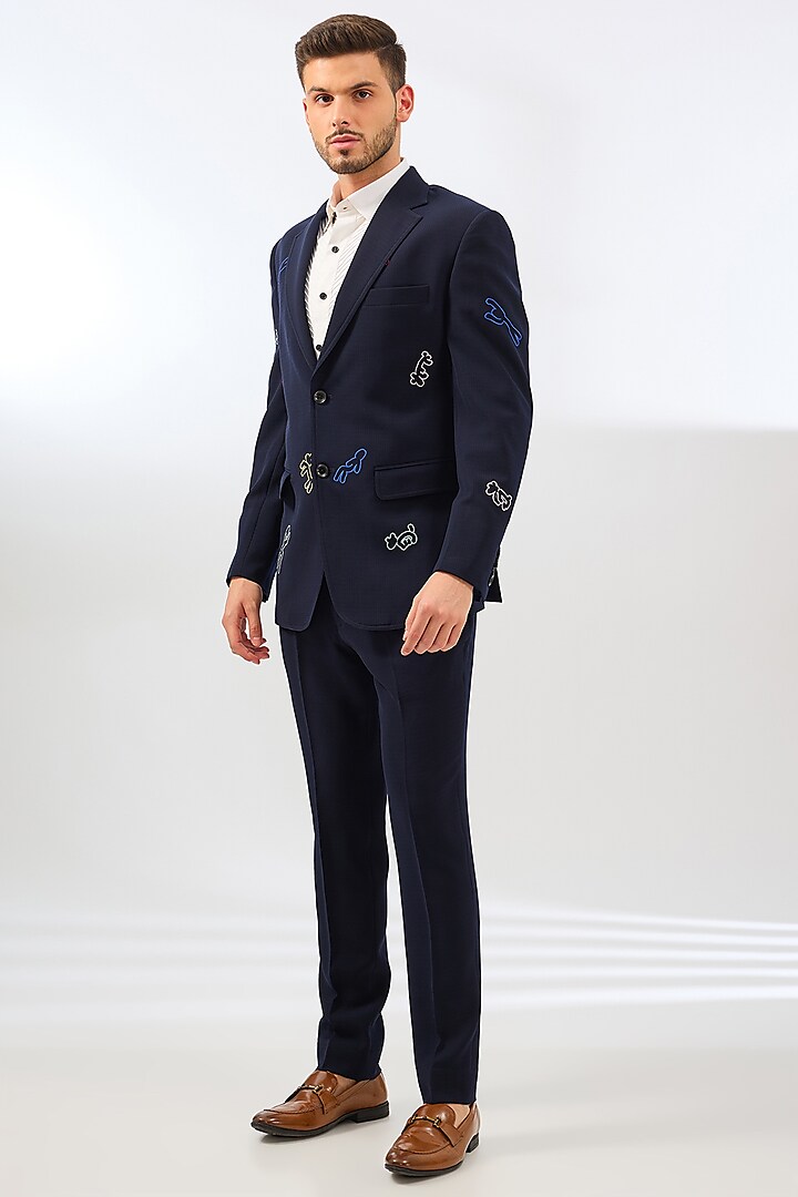 Navy Blue Suiting Tuxedo Set by SAHIL ANEJA at Pernia's Pop Up Shop