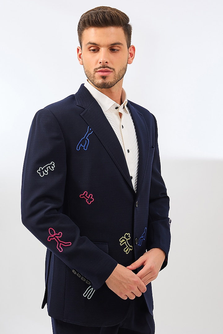 Navy Blue Suiting Tuxedo Set by SAHIL ANEJA at Pernia's Pop Up Shop