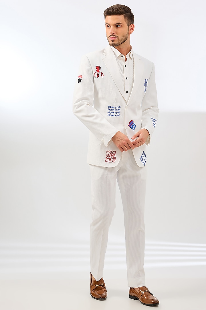 White Seersucker Tuxedo Set by SAHIL ANEJA at Pernia's Pop Up Shop