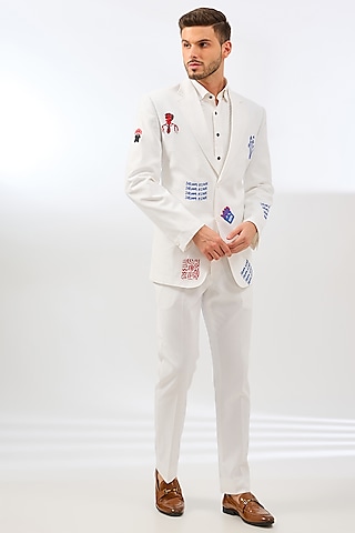 White Seersucker Tuxedo Set by SAHIL ANEJA