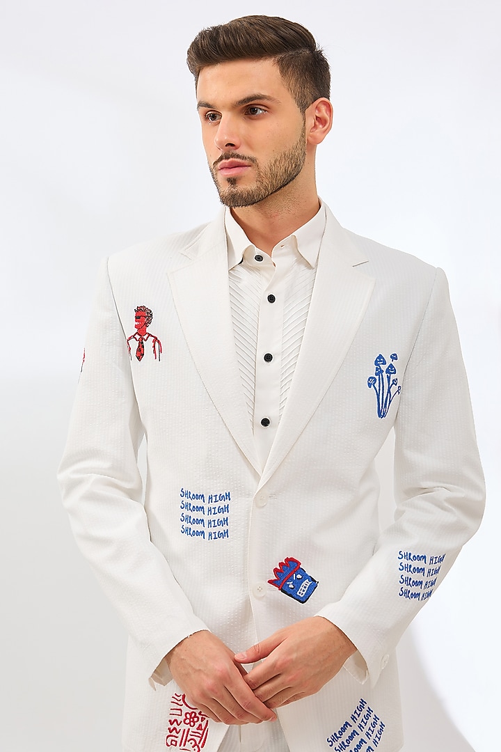 White Seersucker Tuxedo Set by SAHIL ANEJA at Pernia's Pop Up Shop