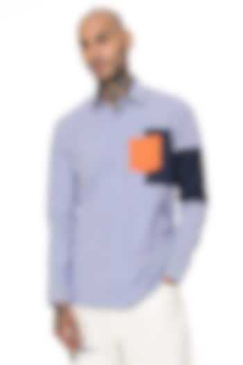 Blue Cotton Color-Blocked Shirt by SAHIL ANEJA