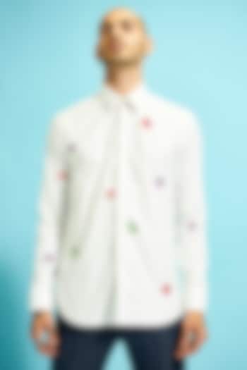White Cotton Embroidered Shirt by SAHIL ANEJA