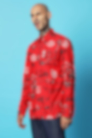 Red Cotton Printed Shirt by SAHIL ANEJA