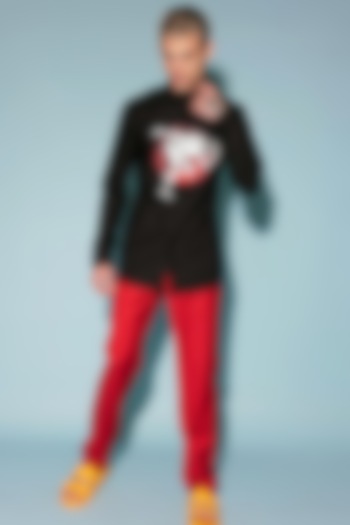 Black Cotton Screen Printed Party Wear Shirt by SAHIL ANEJA at Pernia's Pop Up Shop