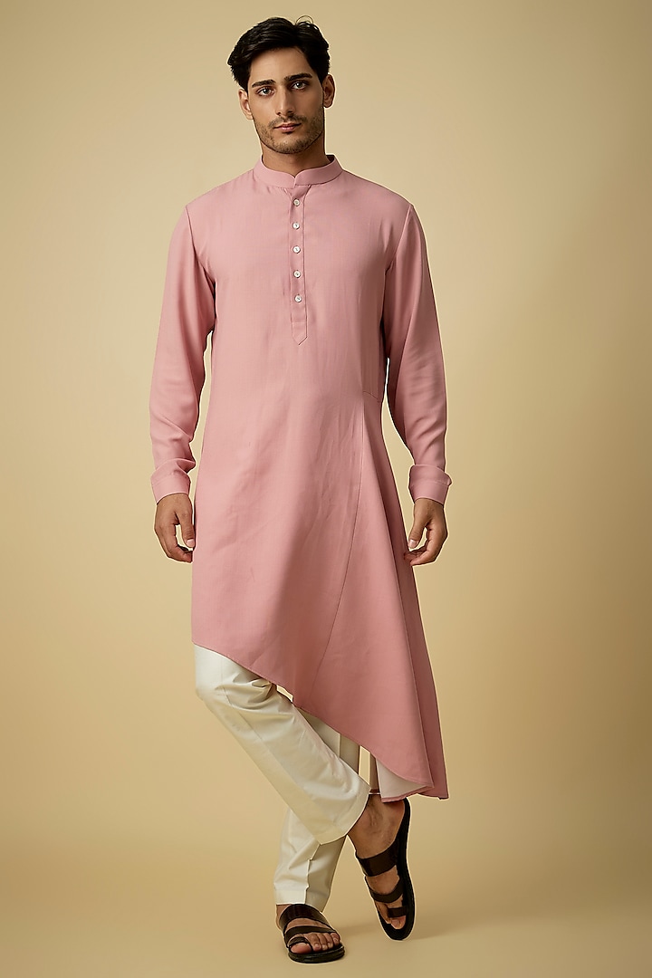 Salmon Pink Crepe Kurta Set by SAHIL ANEJA
