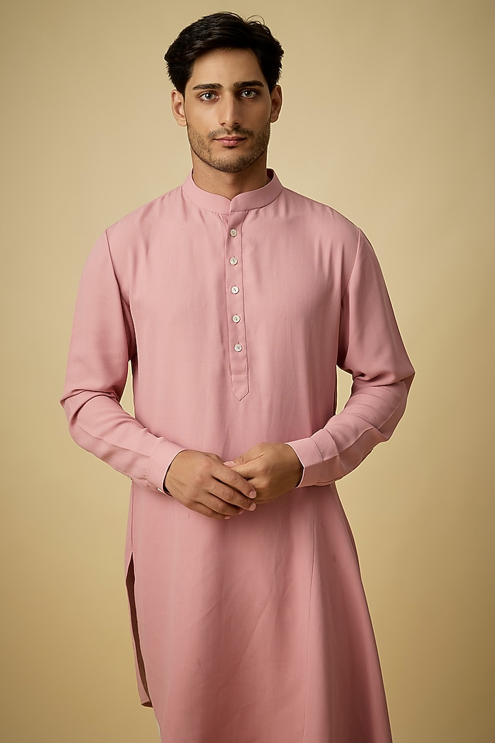 Salmon Pink Crepe Kurta Set by SAHIL ANEJA at Pernia's Pop Up Shop