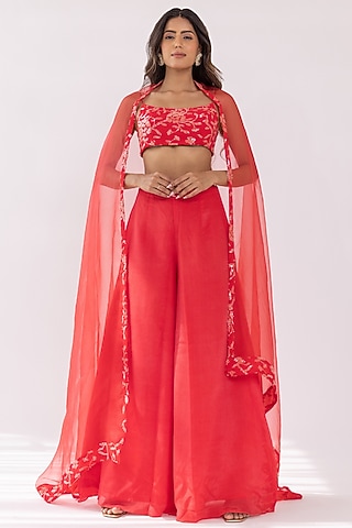 Peach Georgette Flared Palazzo Pant Set by Shaakha