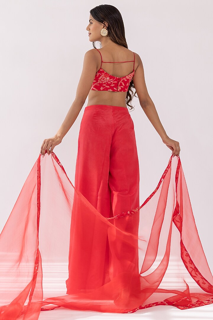 Peach Georgette Flared Palazzo Pant Set by Shaakha at Pernia's Pop Up Shop