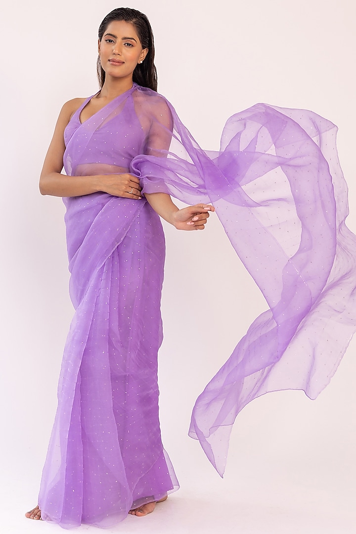 Lavender Silk Organza Saree Set by Shaakha