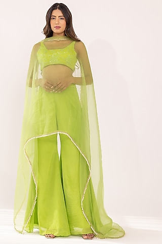 Neon Green Crepe Palazzo Pant Set by Shaakha