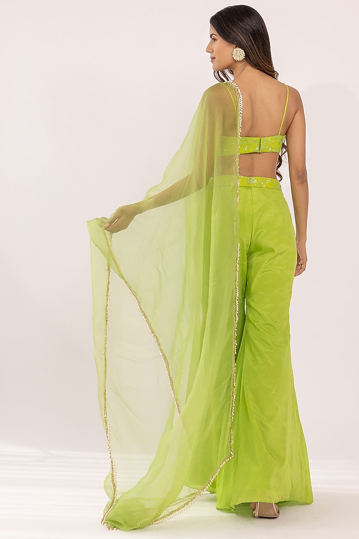 Neon Green Crepe Palazzo Pant Set by Shaakha at Pernia's Pop Up Shop