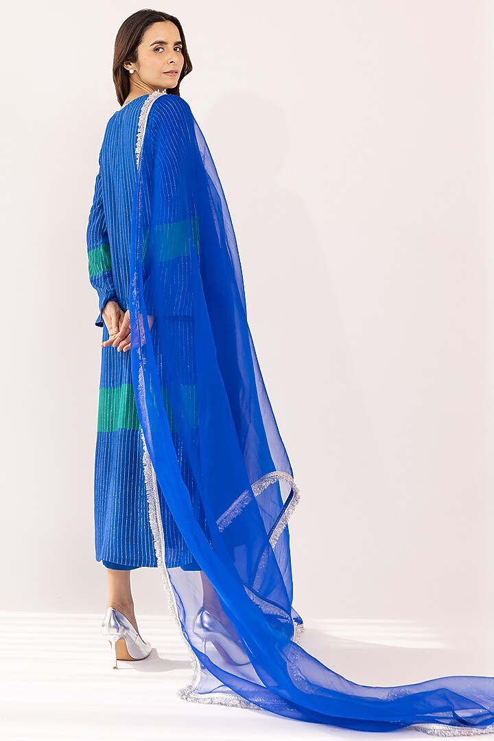 Royal Blue Cotton Lurex Kurta Set by Shaakha at Pernia's Pop Up Shop