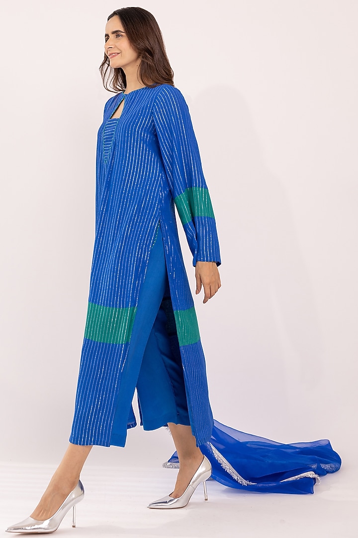 Royal Blue Cotton Lurex Kurta Set by Shaakha at Pernia's Pop Up Shop