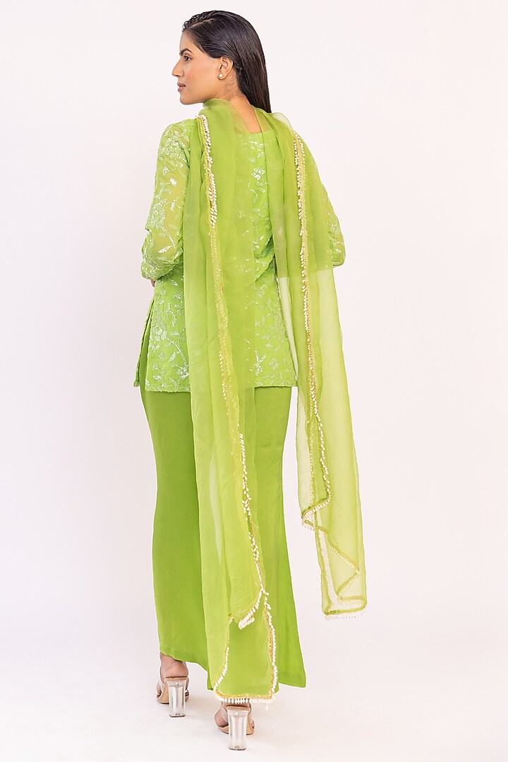 Green Georgette Sequin Embroidered Kurta Set by Shaakha at Pernia's Pop Up Shop
