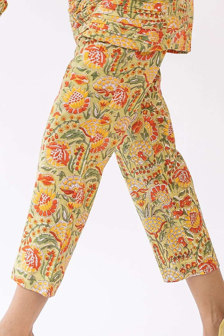 Mustard Cotton Blend Block Printed Kurta Set by Shaakha at Pernia's Pop Up Shop