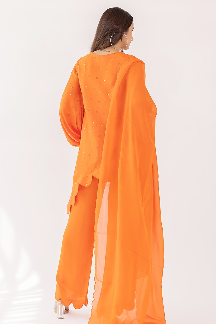 Orange Lurex Satin Blend Kurta Set by Shaakha at Pernia's Pop Up Shop