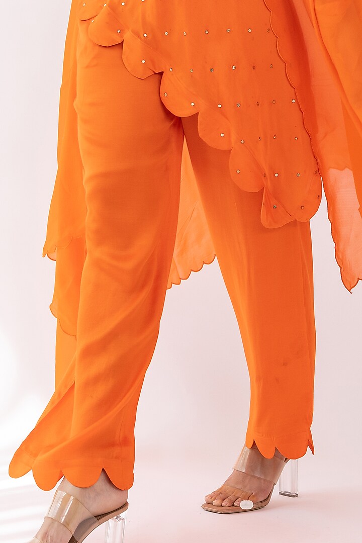 Orange Lurex Satin Blend Kurta Set by Shaakha at Pernia's Pop Up Shop