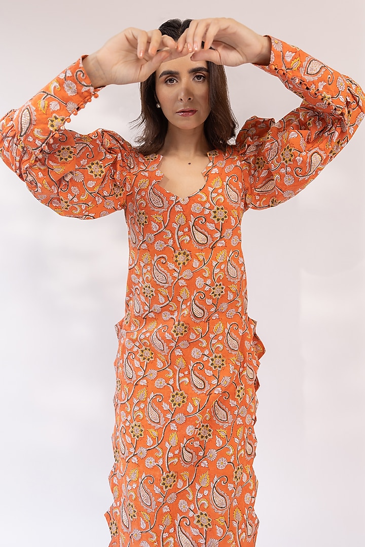 Rust Orange Cotton Kurta Set by Shaakha at Pernia's Pop Up Shop