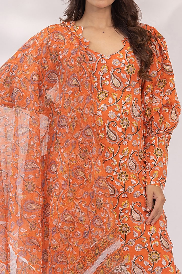 Rust Orange Cotton Kurta Set by Shaakha at Pernia's Pop Up Shop