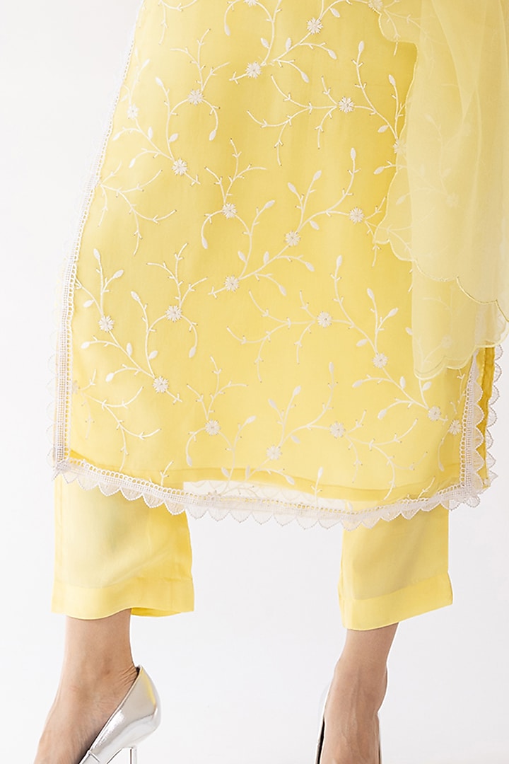 Yellow Organza Embroidered Kurta Set by Shaakha at Pernia's Pop Up Shop