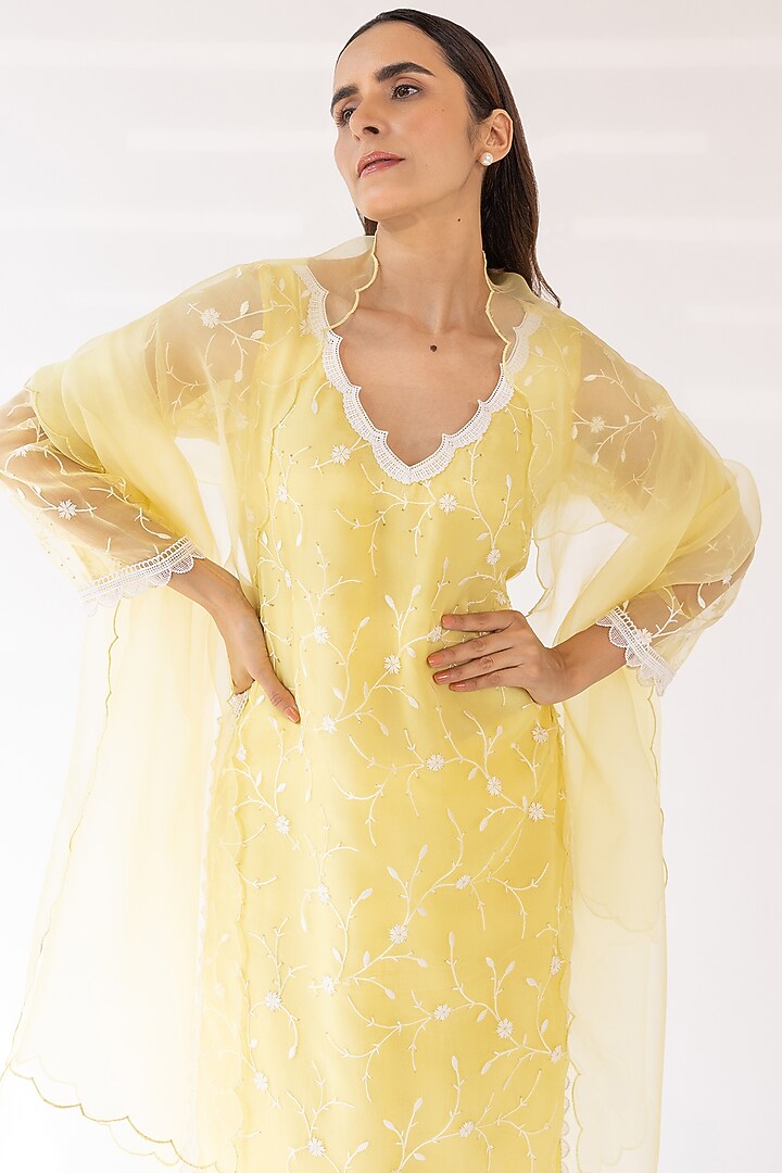 Yellow Organza Embroidered Kurta Set by Shaakha at Pernia's Pop Up Shop