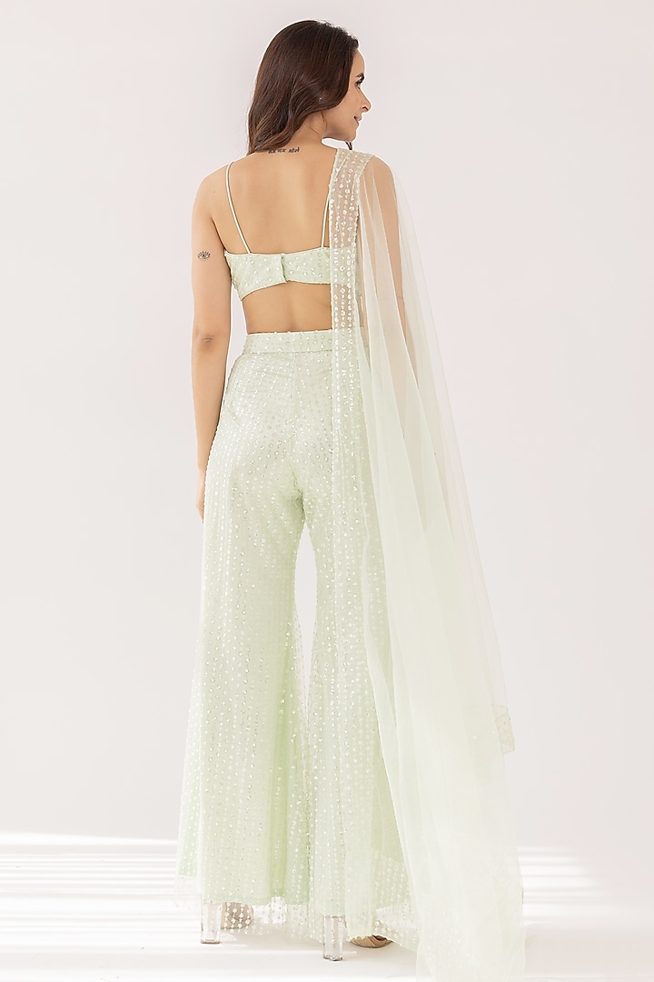 Mint Net Party Wear Sharara Set by Shaakha at Pernia's Pop Up Shop