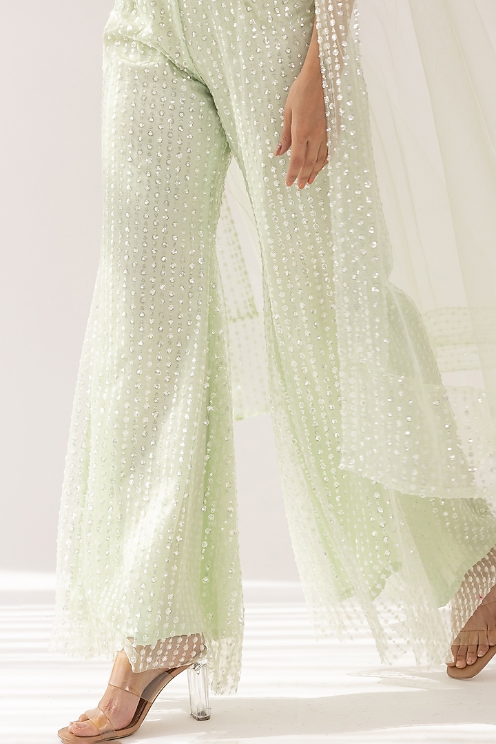 Mint Net Party Wear Sharara Set by Shaakha at Pernia's Pop Up Shop