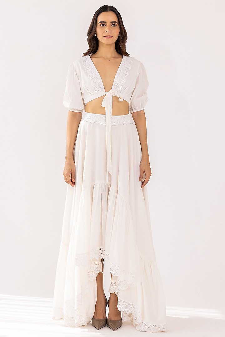 White Cotton Skirt Set by Shaakha