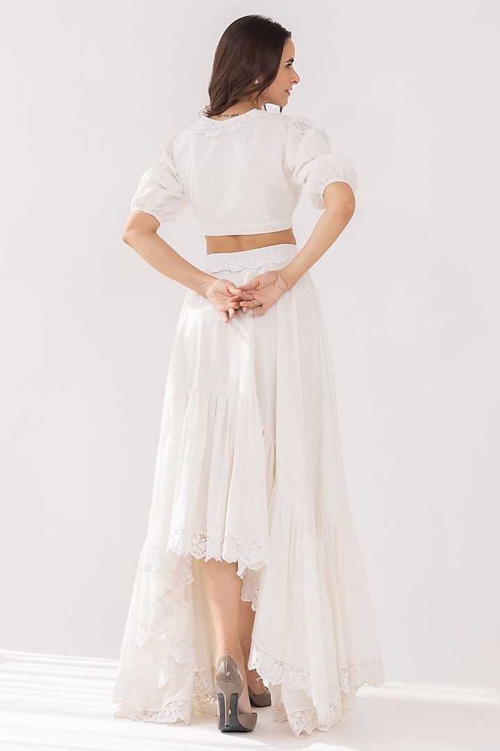 White Cotton Skirt Set by Shaakha at Pernia's Pop Up Shop