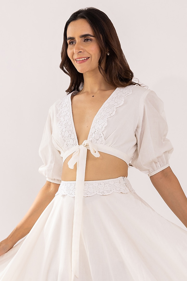 White Cotton Skirt Set by Shaakha at Pernia's Pop Up Shop