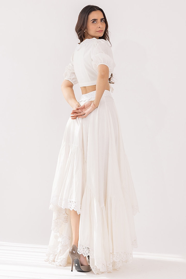 White Cotton Skirt Set by Shaakha at Pernia's Pop Up Shop