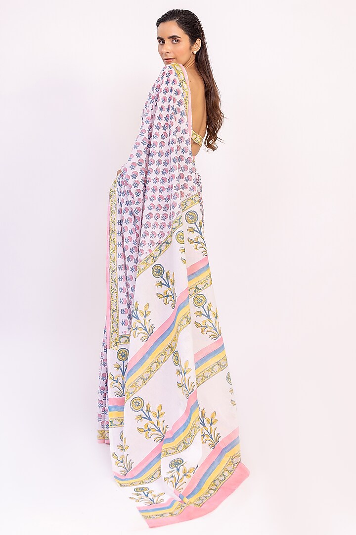 Powder Lilac Cotton Printed Party Wear Saree Set by Shaakha at Pernia's Pop Up Shop