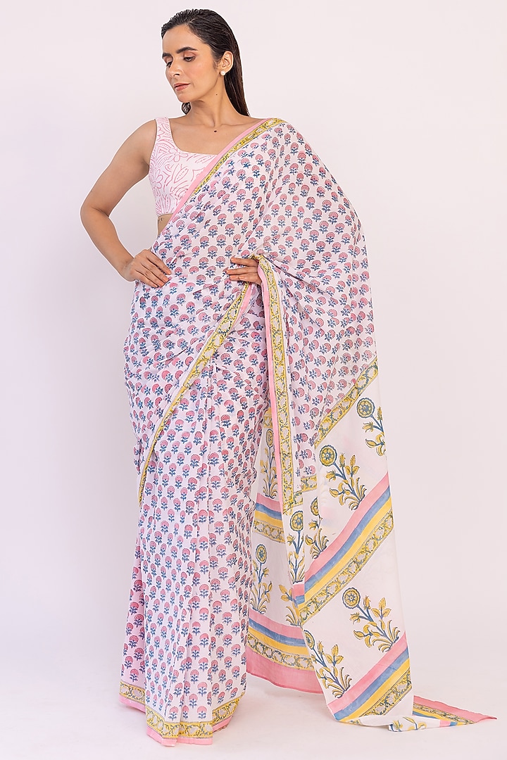 Powder Lilac Cotton Printed Party Wear Saree Set by Shaakha at Pernia's Pop Up Shop