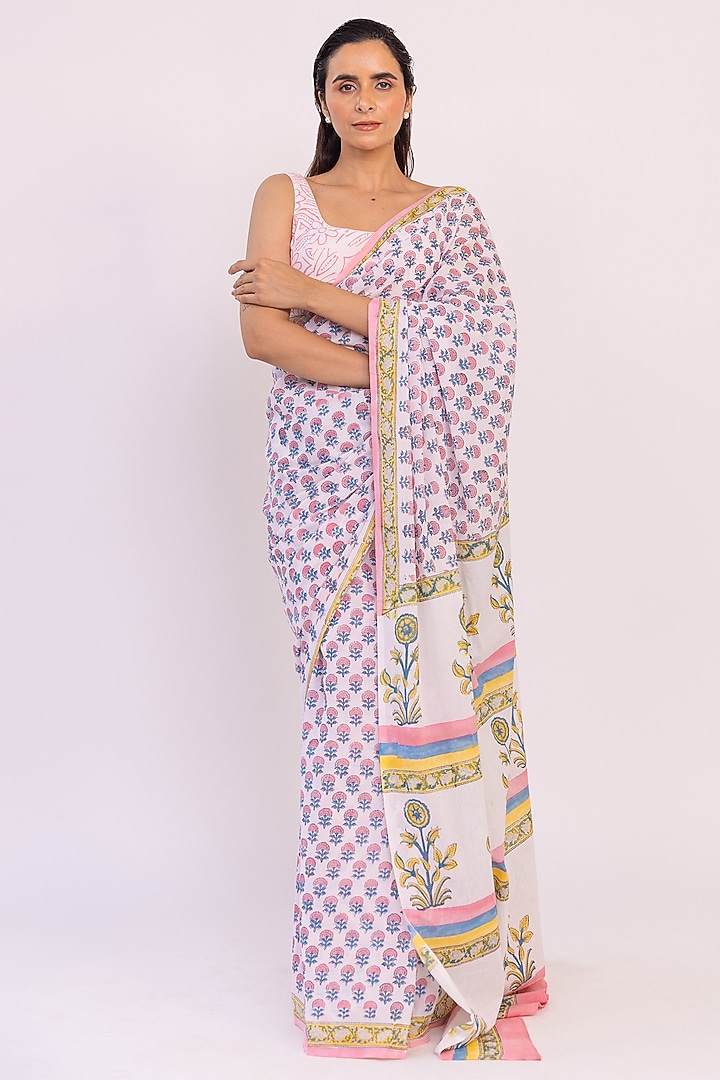Powder Lilac Cotton Printed Party Wear Saree Set by Shaakha at Pernia's Pop Up Shop