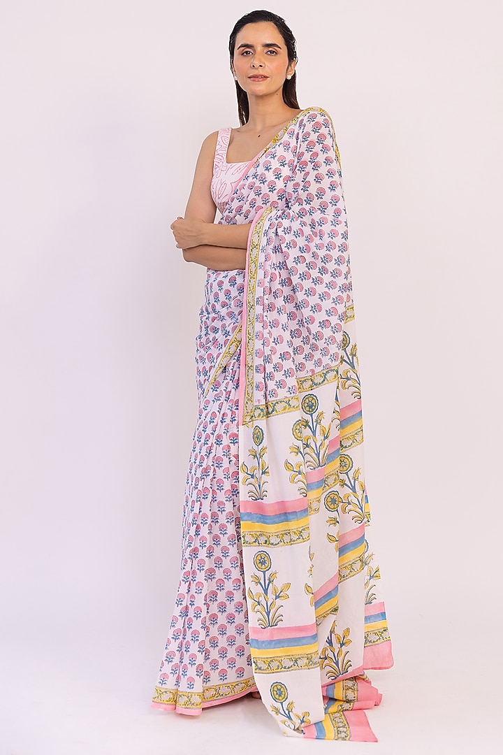 Powder Lilac Cotton Printed Party Wear Saree Set by Shaakha at Pernia's Pop Up Shop