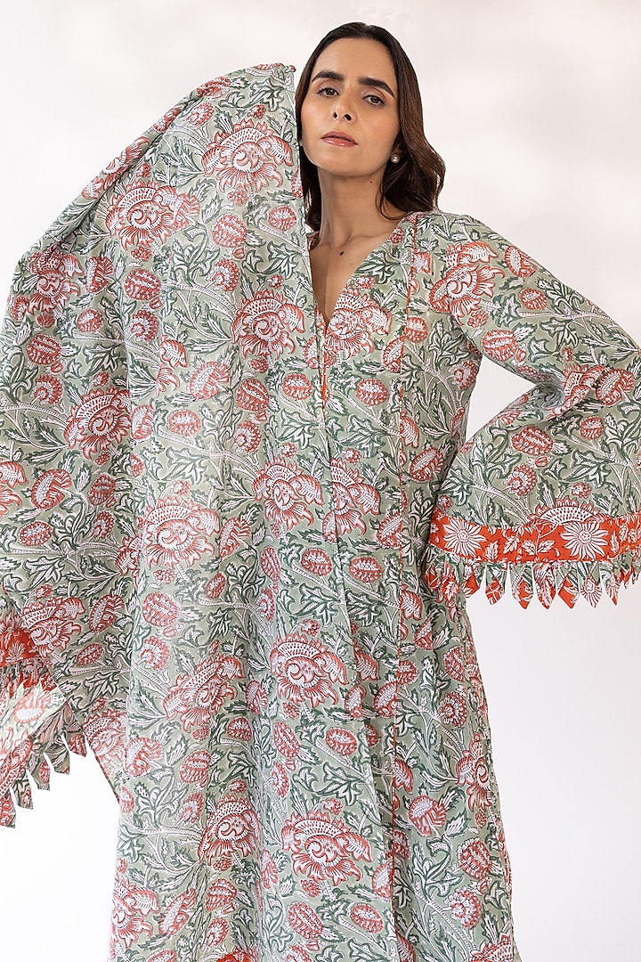 Sage Cotton Floral Printed Kurta Set by Shaakha at Pernia's Pop Up Shop