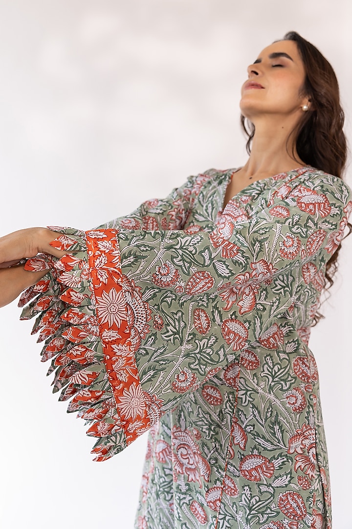 Sage Cotton Floral Printed Kurta Set by Shaakha at Pernia's Pop Up Shop