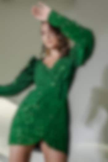 Green Sequins Mini Dress by Shaalate